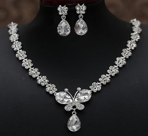 Rhinestone Crystal Drop Necklace Set Earring Plated Bridal Jewelry Set White Wedding Earrings Wedding Accessories5746967