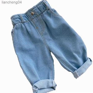 Dżinsy 2023 Jesień i zima nowe dżinsy ubrania dla dzieci ubrania chłopca w talii