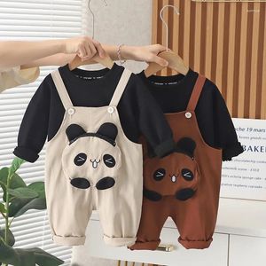 Kläderuppsättningar 2024 Autumn Clothes for Baby Boys Cotton Long Sleeve Top Cute Panda Overalls 2st/sätter barn Casual Outfits Kids Tracksuits