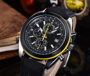 High-end men's watch Classic casual quartz watch Automatic six hand chronograph Run second watch 41mm dial leather strap casual sports watch