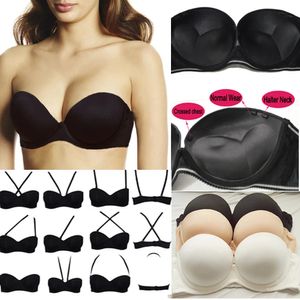 Sexy Wedding Multiway Underwear Add 2 Cup Supper Padded Push Up Bra Strapless Bras Size 32 34 36 38 40 A B C D 240116