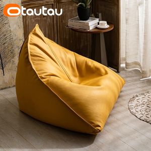 OTAUTAU Triangle Faux Leather Bean Bag Cover No Filler Floor Seat Beanbag Chair Pouf Ottoman Single Sofa Furniture SF020 240116