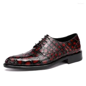 Kleid Schuhe Authentische Krokodil Bauch Haut Handbemalte Burgund Farbe Männer Brogue Echtes Alligator Leder Männliche Schnürung Oxford