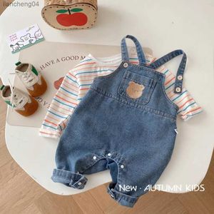 Jeans Ins Spring Autumn 0-2 Year Newborn Boys Overall Cartoon Print Solid Color Fashion Baby Boy Dungarees Versatile Infant Boy Jeans