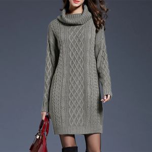 Plus Size Women Casual Knitted Long Sleeve Winter Dresses Sweater Solid Knee Length Loose Fat Female Over 4XL 240116