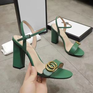 Designer sandals high heels thick heels one line buckle exposed toe sandals bronze buckle sexy exposed toe women shoes dress shoes