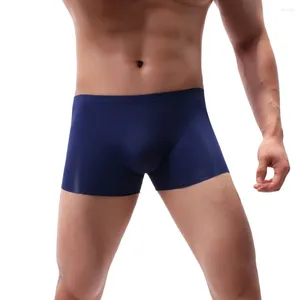 Underpants masculino ultra-fino respirável roupa interior homens sem costura m l xl xxl preto cinza azul monocamada saco fresco gelo sedoso ultrafinos