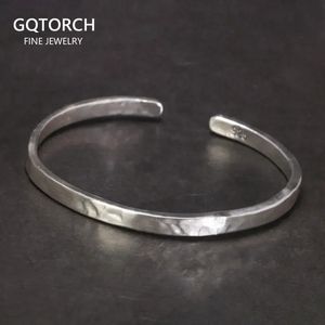 Real 925 Sterling Silver Hammered Cuff Bangles for Men and Women Handmade Polished Fine Jewelry 240116