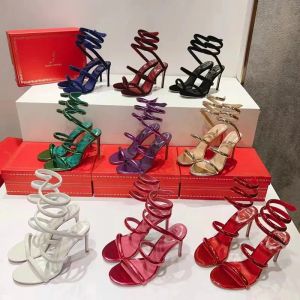 Tasarımcılar Sandalet Yüksek Topuklu Elbise Ayakkabı Sandal Lüks Tasarımcı Kristal Ayak Bilgi Kayışı Sargı 10mm Moda Stiletto Yüksek Topuk Kadınlar için 35-42