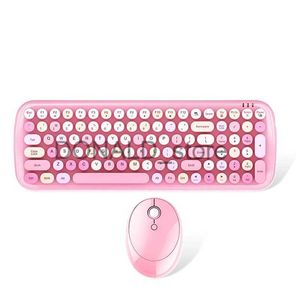Клавиатуры Беспроводная клавиатура и мышь Combo Round Mix Keycaps Набор клавиатур и мыши для офисного ПК для девочек Компьютерная игра для ноутбука J240117