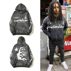 Erkek Tişörtler Vintage Do Old Cehennem Yıldız Baskı Alev Kirin Kol Hoodie Amerikan Hip Hop Gündelik Spor Giyim Ceket T240117