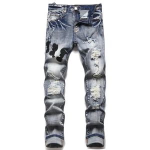 Street For Men Streetwear Moto Punk Pantaloni Strappati Pencil Fit Hight Hip Jeans Hole Abbigliamento Denim Slim Hop 240116