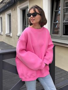 Bornladies överdimensionerade hoodies tröjor för kvinnor Autumn Winter Thick Warm Fleece Sweatshirt Girls Streetwear Loose Pullovers 240116