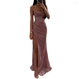 Casual Dresses Women Polyester Maxi Dress Versatile Party Elegant paljett Spaghetti Strap Evening With Off Shoulder High for Women's