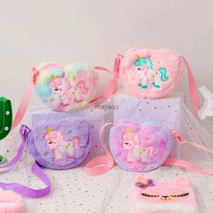 Backpacks Children's Heart shaped Shoulder Bag Unicorn Cartoon Plush Love Crossbody Bag Kindergarten Girls' Candy Storage Bag