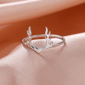 Elchgeweih Ring Damen 14K Weißgold Hirschhorn Fingerringe 2024 Neue Mode Weihnachtsband Schmuck Geschenk