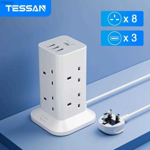 Power Cable Plug TESSAN UK Multi Plug Tower Power Strip with 11 Outlets and 3 USB 13A Multi Plug Surge Protection Socket for Home Office YQ240117