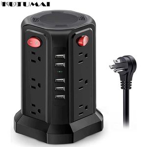 Power Cable Plug Tower Power Strip Multiple Sockets with 12AC+5USB Ports Switch US Plug Extension Socket Cable for Home Office 3m Extension Cord YQ240117