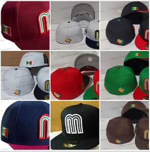 15 colori 2024 Mens Gold Lettera M Cappelli da baseball aderenti Blu Rosa Colore Piatto Full Size Tappi chiusi Verde scuro Messico Cappello a tesa piatta Hip Hop Classico Cappello sportivo Jan17-04