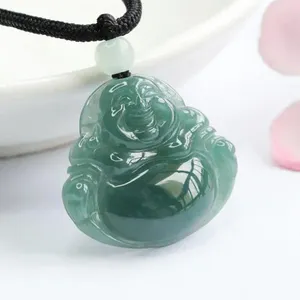 Ciondoli 24 26 5mm Genuino Myanmar Blu Giadeite Pietra Buddha Collana con pendente Uomo Donna Birmania Naturale Giada d'acqua Portafortuna Amuleto