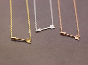 Gold Silver Rose Gold Tiny Horizontal Arrow Pendant Chain Necklace Pendant For Women Simple Sweet Sideways Arrow Necklace For Men1200637