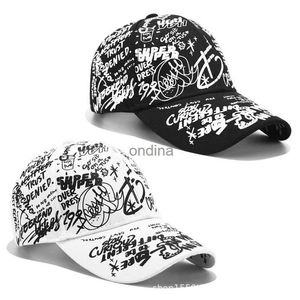 Бейсбольные кепки Корейская версия граффити, индивидуальная бейсбольная кепка для мужчин и женщин, повседневная кепка с диким черным оттенком и изогнутым карнизом, шляпа от солнца YQ240117