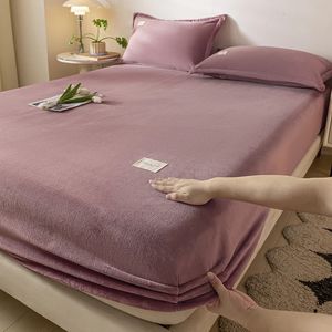 Warm Plush Fitted Sheet Elastic Mattress Cover Velvet Bed Full Set Winter Soft Couple Double Linen Multi Size For Home 240116