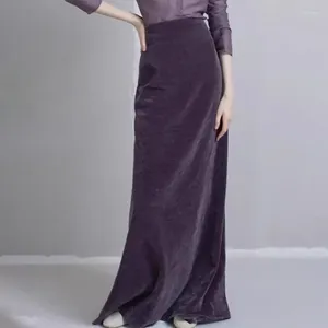 Skirts Th Row Women's Spring And Autumn Smoked Coat Purple Mulberry Silk High Waist Loose Solid Commuter Half Skirt Long Dress