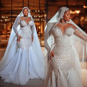 Fancy Beading Mermaid Wedding Dresses Long Sleeve Sequined Trumpet Gown Vestido De Noiva Custom Made Bridal Dress