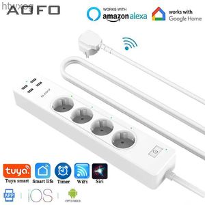 Power Cable Plug WiFi Smart Power Strip 4 EU Outlets Plug med 4 USBcharging Port Timing App Voice Control Work med Alexa Google Home Assistant YQ240117