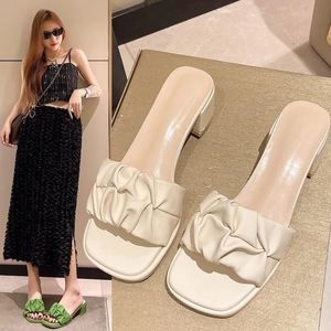 Women's Slippers Square sheet Slippers Women's Med Luxury Slides Summer Block Designer Rome Scandal PU Hoof Heels 240117