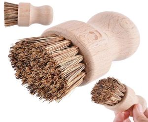 Kök Sisal Palm Brush Round Handle Bamboo Wood Cleaning Scrubbers för tvätt av gjutjärnspanna Pot7745646