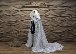 Wraps jaquetas capa de casamento com capuz renda capa capela nupcial véu mantilla igreja casaco cloak9188023
