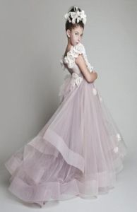 Abiti da ragazza di fiori per matrimoni Nuovo tulle increspato fiori fatti a mano Abiti da spettacolo monospalla per bambine Glitz Kids Prom 2004933