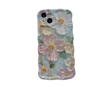 Étuis de téléphone portable Fleurs de peinture à l'huile 3D japonaises et coréennes adaptées à l'iPhone 14 Pro Max Apple 13 Coque de téléphone 12 Silicone 11 OWU0