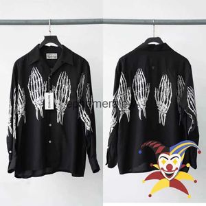 Men's Casual Shirts Long Sleeve WACKO MARIA Men Women 1 1 Top Quality HAWAIIAN SHIRT Skull Ghost Palm Claw Print Shirtephemeralew