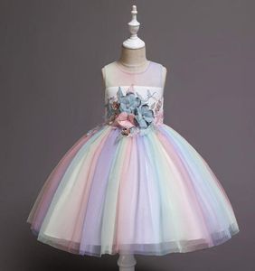 Children party dresses girls stereo flowers embroidered princess dress kids back Bows colorful tulle dress girls pageant dress A172203453