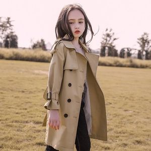 2024 Spring Autumn Cotton Teen Girls Long Trench Coats Fashion England Style Windbreaker Jacket For Girls Children Clothing 240116