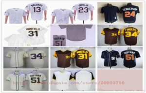 Movie College MitchellNess Baseball usa camisas costuradas 51 TrevorHoffman 31 DaveWinfield 34 todos costurados nome número Breathabl8139367