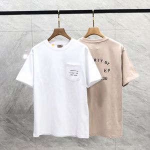 USA 24SS Pocket Letter Drukuj koszulka deskorolka Mężczyźni T Shirt Women Street Casual Cotton Tshirt 0117