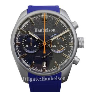 MENS Titta på Racing Style Sports Blue Face Orange Hand Quartz Chronograph Clock 43mm Breattable Leather Strap Folding Clasp Gentleman Wristwatch