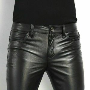 Весенние модные мужские модные брюки из искусственной кожи в стиле рок, мужские облегающие мотоциклетные брюки из искусственной кожи 240117