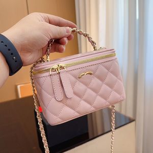 Mini Handle Women Makeup Bag 16CM Diamond Lattice Leather Shopping Clutch Luxury Handbag Crossbody Designer Bag Gold Hardware Coin Purse With Mirror Pochette