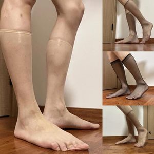 Herrensocken für Herren, dünnes Kleid, Seide, transparent, Business-Arbeitshose aus weichem Nylon, über der Wade, kniehoch