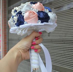 Navy Pink White Wedding Bridal Bouquets Simulation Flower Wedding Supplies Artificial Flower Crystal Sweet 15 Quinceanera Bouquets3006448