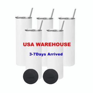 USA warehouse 20oz 25pack Stainless Steel Straight skinny sublimation blanks Tumbler bulk wholesale With Straw and rubber bottom 240117