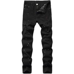 Mäns jeans denim jeans hål design fashionabla spetsben casual byxor med regelbunden elasticitet lämplig för svart långa hiphop mens ny säsong plus sizel2405