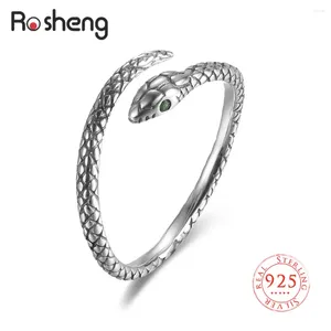 Cluster Anelli Rosheng Donna Argento 925 Serpente Verde Zircone Design retrò per donna Uomo Anello di barretta regolabile Gioielleria raffinata Regali