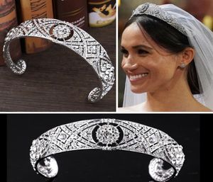 Coroas de noiva de luxo cristais austríacos cz meghan princesa casamento tiara coroa acessórios para o cabelo noiva prata bandana fashio4321912