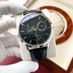 Top-level version MASTER GEOGRAPHIC Q1422421 Black Multi-function Dial Automatic Rose Gold Case Mens Watch Leather Strap Watches 42mm Clown